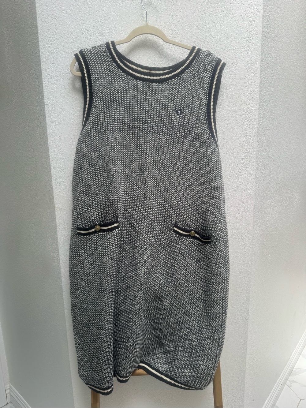 NWT Lands' End Black and White Knit Midi Dress Nautical Coastal Grandma XL